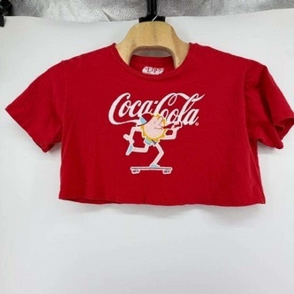 Coca-Cola Red Graphic Crop Top Skateboarder Have a Coke and a Smile Medium - Picture 2 of 7